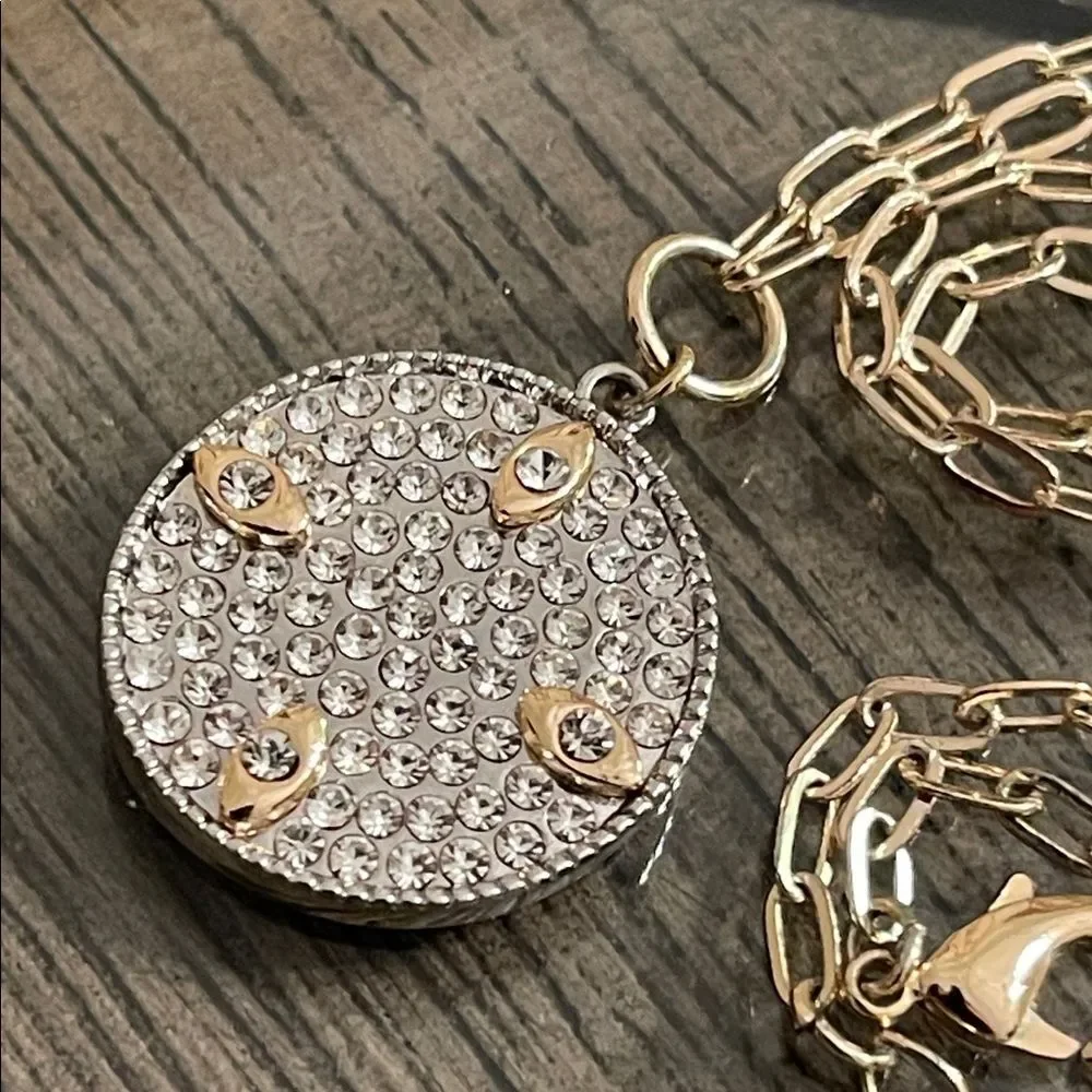 Park Lane Lennox Necklace Crystal Pave Round Pendant Necklace - Two-tone Jewelry